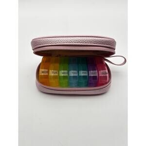 New. 7-day pill organizer designed for use twice daily, w/ pink bag